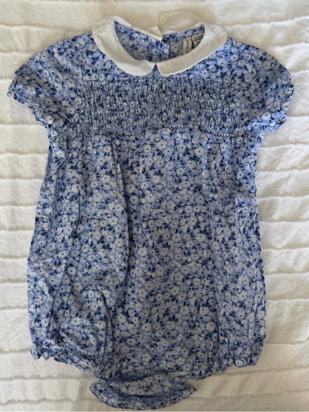 Janie and Jack Blue Floral Romper with White Collar